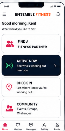 Ensemble Fitness home dashboard
